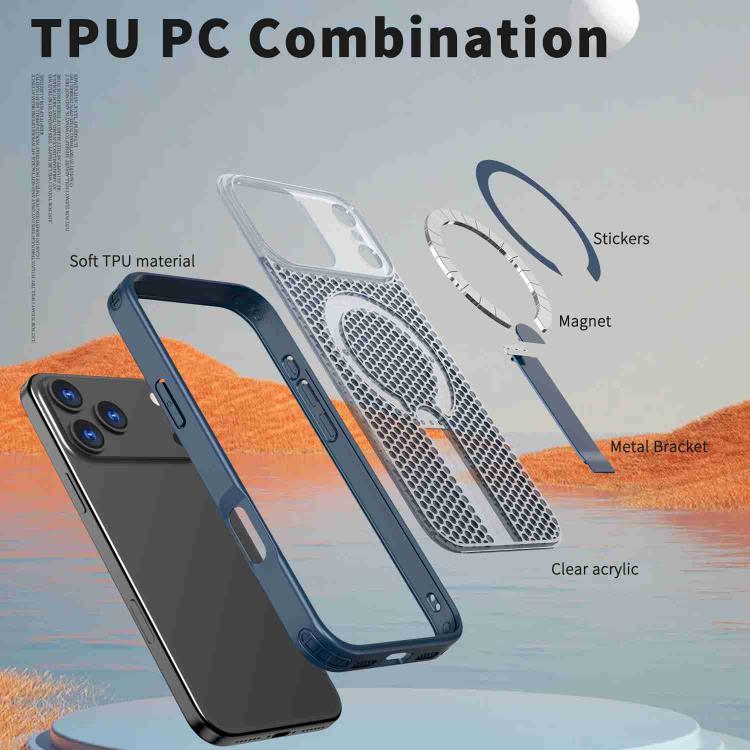 For iPhone 17 Pro Max kalebol Honeycomb Cooling MagSafe Holder Phone Case(Blue) - iPhone 17 Pro Max Cases by Kalebol | Online Shopping UK | buy2fix