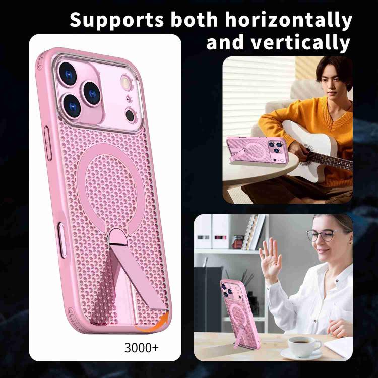 For iPhone 17 Pro Max kalebol Honeycomb Cooling MagSafe Holder Phone Case(Pink) - iPhone 17 Pro Max Cases by Kalebol | Online Shopping UK | buy2fix