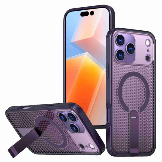 For iPhone 17 Pro Max kalebol Honeycomb Cooling MagSafe Holder Phone Case(Purple) - iPhone 17 Pro Max Cases by Kalebol | Online Shopping UK | buy2fix