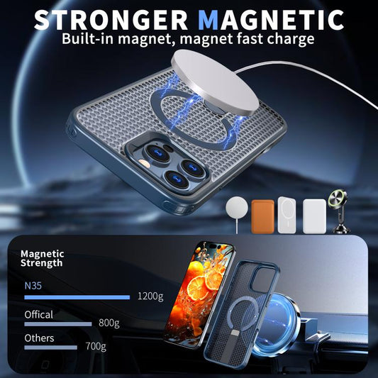 For iPhone 16 kalebol Honeycomb Cooling MagSafe Holder Phone Case(Blue) - iPhone 16 Cases by Kalebol | Online Shopping UK | buy2fix