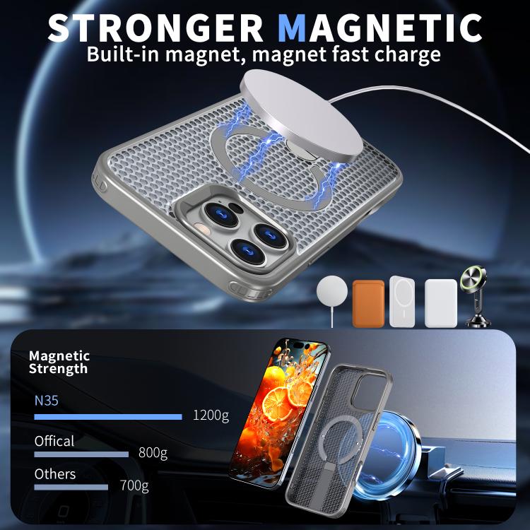 For iPhone 16 kalebol Honeycomb Cooling MagSafe Holder Phone Case(Titanium Grey) - iPhone 16 Cases by Kalebol | Online Shopping UK | buy2fix