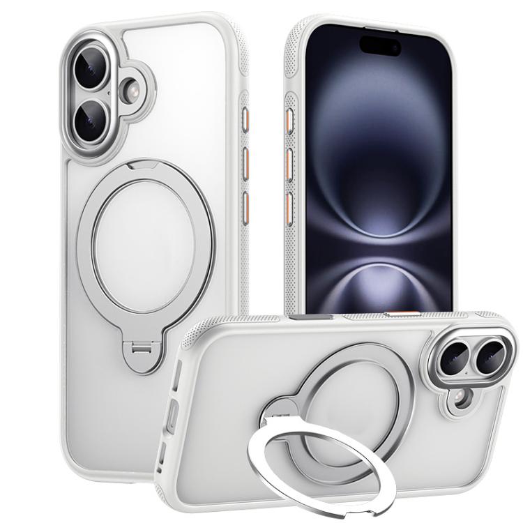 For iPhone 17 Gear-Style Stress Relief 360 Rotation Holder MagSafe Phone Case(White) - iPhone 17 Cases by buy2fix | Online Shopping UK | buy2fix
