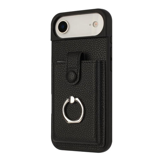 For iPhone Air Litchi Texture Drawing Card Bag Ring Holder Phone Case(Black) - iPhone Air Cases by buy2fix | Online Shopping UK | buy2fix