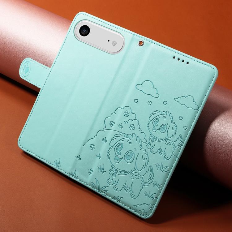 For iPhone Air Embossed Heart Dog RFID Blocking Wallet Leather Phone Case(Green) - iPhone Air Cases by buy2fix | Online Shopping UK | buy2fix