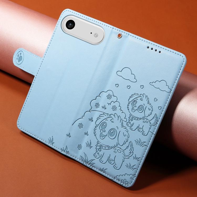 For iPhone Air Embossed Heart Dog RFID Blocking Wallet Leather Phone Case(Sky Blue) - iPhone Air Cases by buy2fix | Online Shopping UK | buy2fix