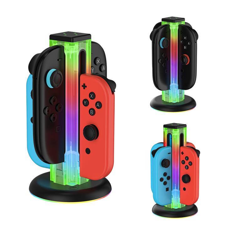 For Nintendo Switch 1 / 2 JYS NS2318 4 in 1 Game Controller Charging Dock with RGB Light(Transparent) - Charger & Power by JYS | Online Shopping UK | buy2fix