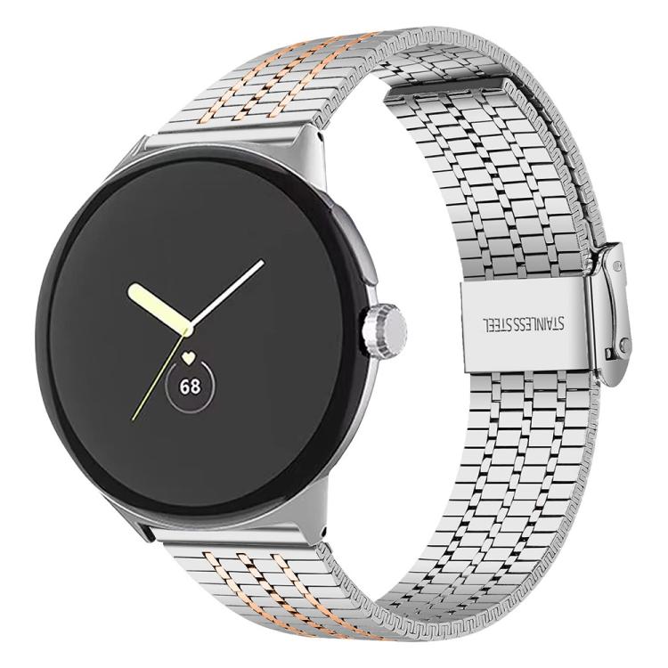 For Google Pixel Watch 3 45mm xDfind Seven Beads Buckle Stainless Steel Watch Band(Silver Rose Gold) - Watch Bands by xDfind | Online Shopping UK | buy2fix