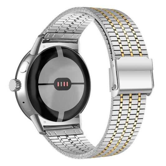 For Google Pixel Watch / Watch2 / Watch3 41mm xDfind Seven Beads Buckle Stainless Steel Watch Band(Silver Gold) - Watch Bands by xDfind | Online Shopping UK | buy2fix