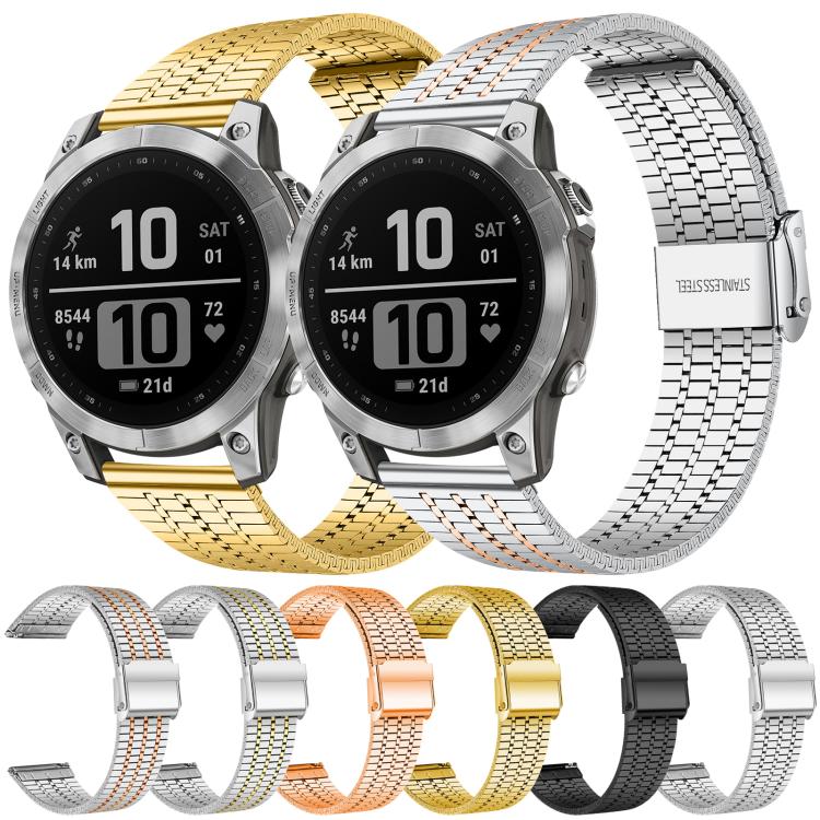 For Garmin Fenix 8 / 7X / 6X / 5X 26mm xDfind Seven Beads Buckle Stainless Steel Watch Band(Silver Rose Gold) - Watch Bands by xDfind | Online Shopping UK | buy2fix