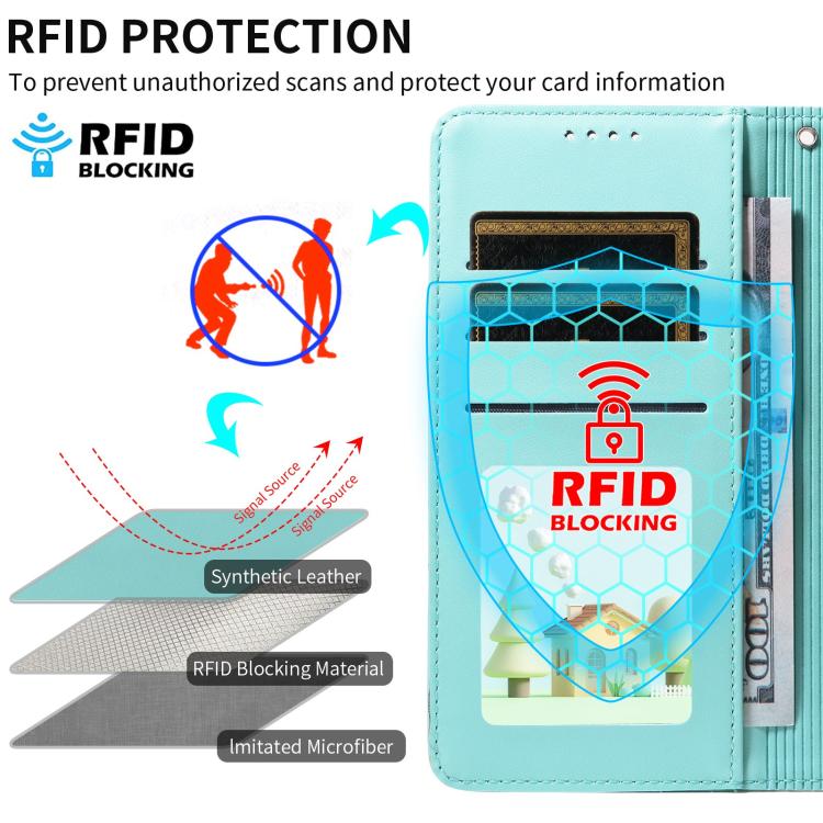 For Google Pixel 10 / 10 Pro / 9 / 9 Pro Embossed Heart Dog RFID Blocking Wallet Leather Phone Case(Green) - Google Cases by buy2fix | Online Shopping UK | buy2fix