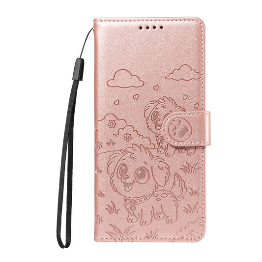 For Google Pixel 10 Pro XL / 9 Pro XL Embossed Heart Dog RFID Blocking Wallet Leather Phone Case(Rose Gold) - Google Cases by buy2fix | Online Shopping UK | buy2fix