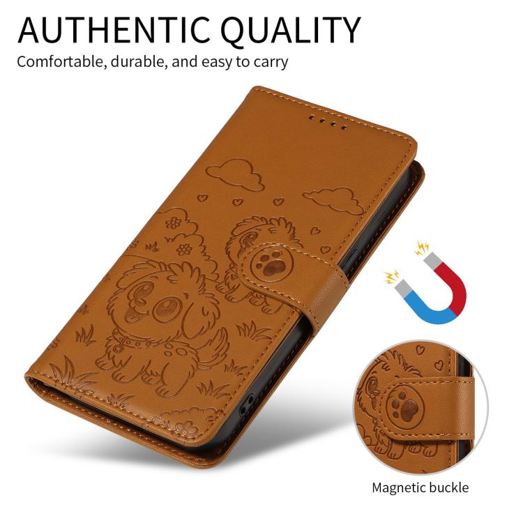 For Google Pixel 10 Pro XL / 9 Pro XL Embossed Heart Dog RFID Blocking Wallet Leather Phone Case(Brown) - Google Cases by buy2fix | Online Shopping UK | buy2fix