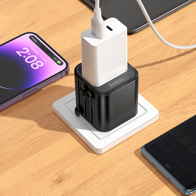hoco AC29 Global Universal Conversion Plug Travel Adapter Charger(Black) - Plug Adaptor by hoco | Online Shopping UK | buy2fix