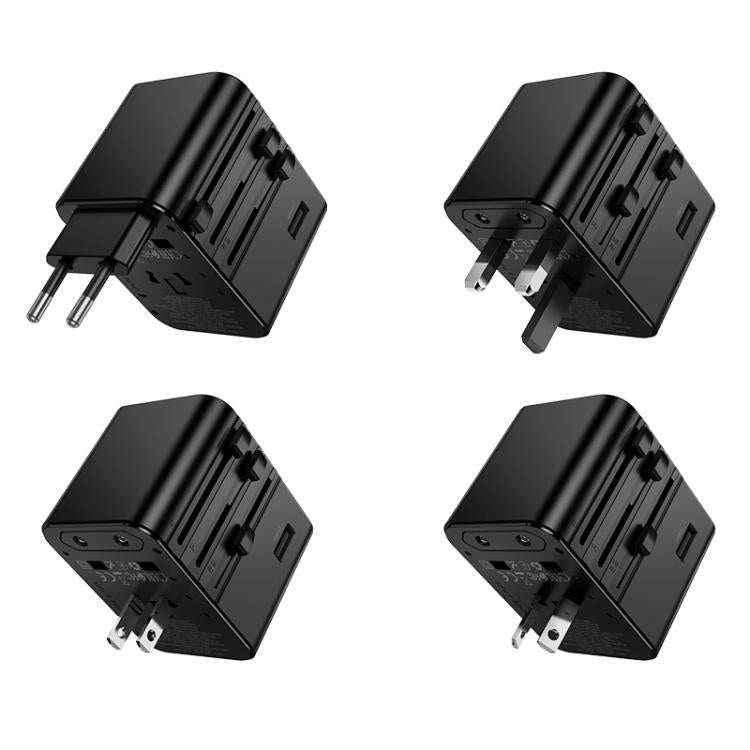 hoco AC30 17W 2 x USB-C / Type-C and 2 x USB-A 4-Ports Global Universal Travel Charger(Black) - Plug Adaptor by hoco | Online Shopping UK | buy2fix