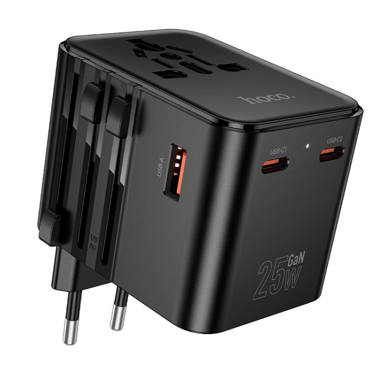hoco AC31 PD 25W 2 x Type-C and USB-A 3-Ports Global Universal Travel Charger(Black) - Plug Adaptor by hoco | Online Shopping UK | buy2fix