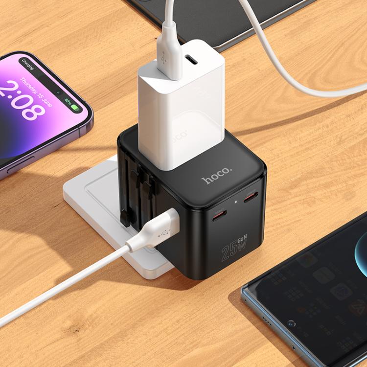 hoco AC31 PD 25W 2 x Type-C and USB-A 3-Ports Global Universal Travel Charger(Black) - Plug Adaptor by hoco | Online Shopping UK | buy2fix