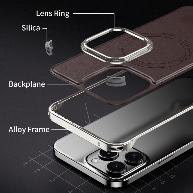 For iPhone 16 J TRIBE Metal Frameless Plain Leather MagSafe Phone Case(Brown) - iPhone 16 Cases by buy2fix | Online Shopping UK | buy2fix