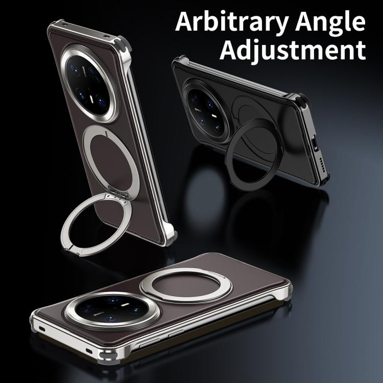 For Huawei Mate 70 Pro+ Metal Frameless Plain Leather MagSafe Holder Phone Case(Black) - Huawei Cases by buy2fix | Online Shopping UK | buy2fix
