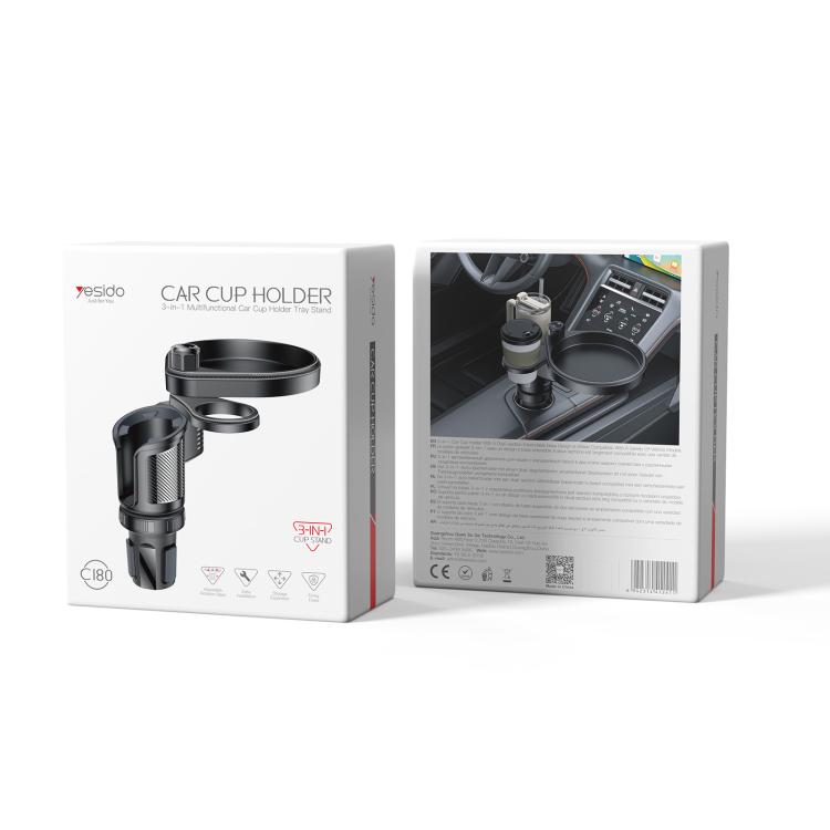 Yesido C180 3 in 1 Car Multi-function Tray Water Cup Holder(Black) - Car Drink Holders by Yesido | Online Shopping UK | buy2fix