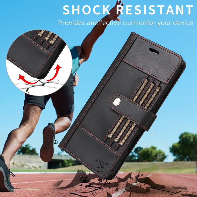 For Google Pixel 9 / 9 Pro / 10 / 10 Pro Six Card Slots Buckle Leather Phone Case with Lanyard(Black) - Google Cases by buy2fix | Online Shopping UK | buy2fix
