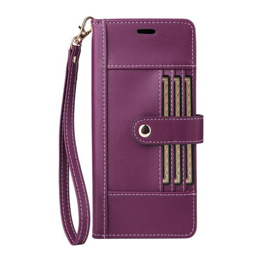 For Google Pixel 9 / 9 Pro / 10 / 10 Pro Six Card Slots Buckle Leather Phone Case with Lanyard(Purple) - Google Cases by buy2fix | Online Shopping UK | buy2fix