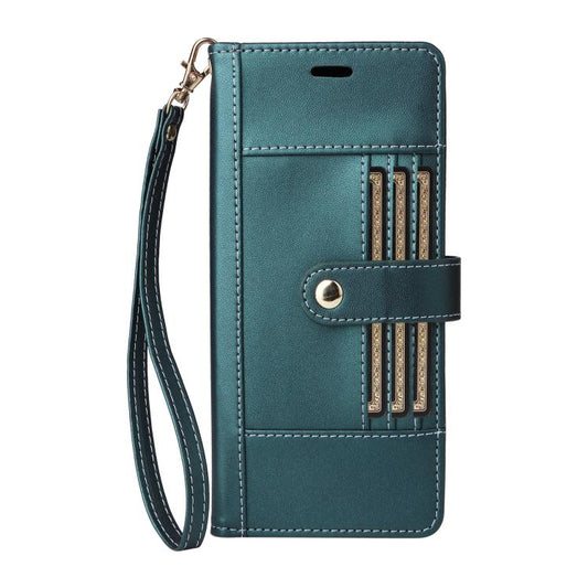 For Google Pixel 9 / 9 Pro / 10 / 10 Pro Six Card Slots Buckle Leather Phone Case with Lanyard(Green) - Google Cases by buy2fix | Online Shopping UK | buy2fix