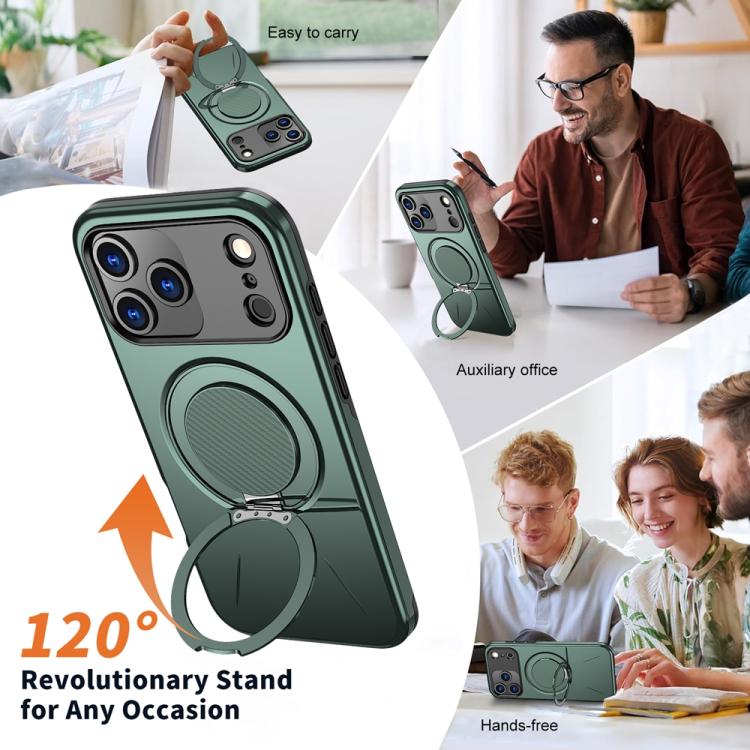 For iPhone 17 Pro Max Metal Rotation Holder MagSafe TPU Hybrid PC Phone Case(Grey Green) - iPhone 17 Pro Max Cases by buy2fix | Online Shopping UK | buy2fix
