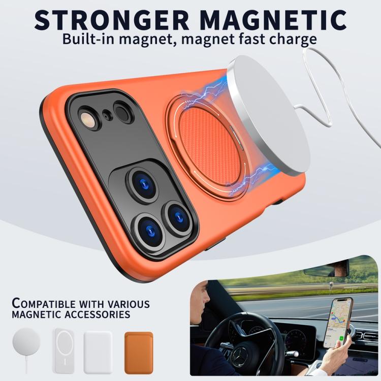 For iPhone 17 Pro Metal Rotation Holder MagSafe TPU Hybrid PC Phone Case(Orange) - iPhone 17 Pro Cases by buy2fix | Online Shopping UK | buy2fix