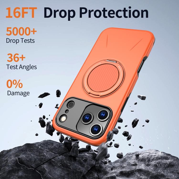 For iPhone 17 Pro Metal Rotation Holder MagSafe TPU Hybrid PC Phone Case(Orange) - iPhone 17 Pro Cases by buy2fix | Online Shopping UK | buy2fix