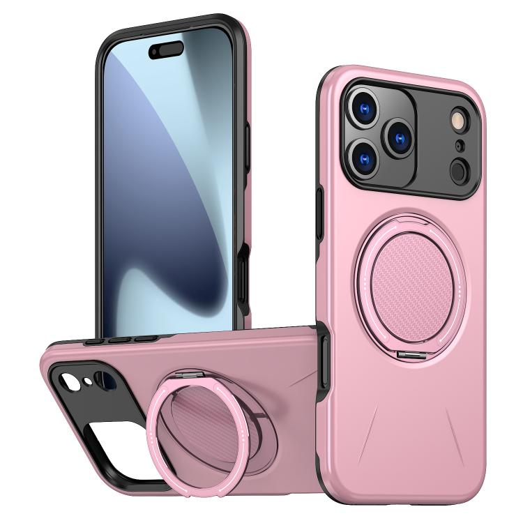 For iPhone 17 Pro Metal Rotation Holder MagSafe TPU Hybrid PC Phone Case(Pink) - iPhone 17 Pro Cases by buy2fix | Online Shopping UK | buy2fix