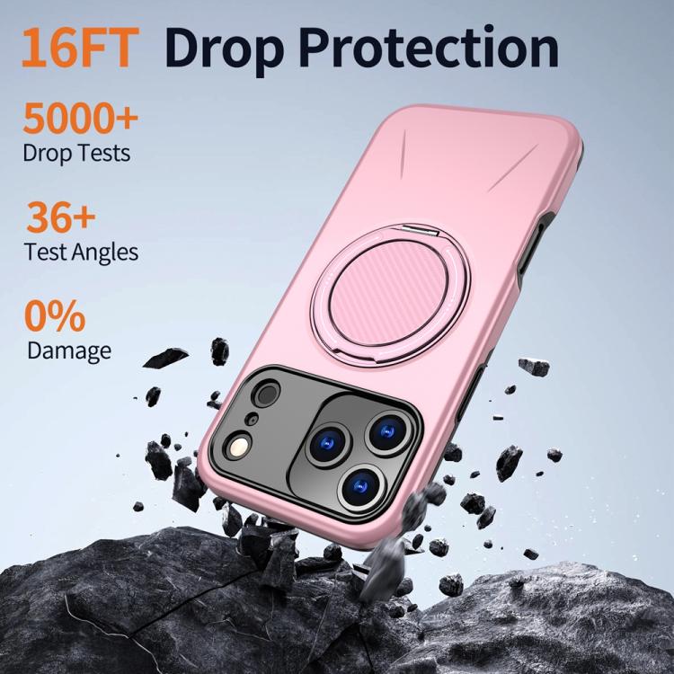 For iPhone 17 Pro Metal Rotation Holder MagSafe TPU Hybrid PC Phone Case(Pink) - iPhone 17 Pro Cases by buy2fix | Online Shopping UK | buy2fix