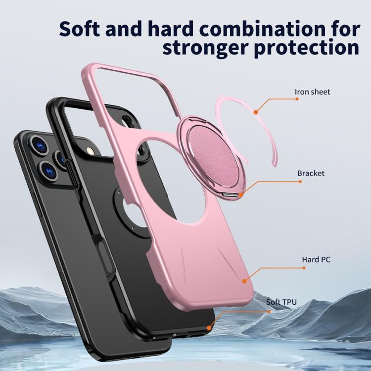 For iPhone 17 Pro Metal Rotation Holder MagSafe TPU Hybrid PC Phone Case(Pink) - iPhone 17 Pro Cases by buy2fix | Online Shopping UK | buy2fix