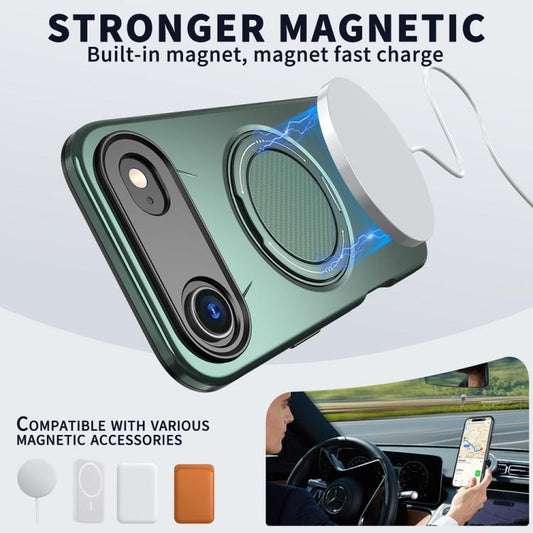 For iPhone Air Metal Rotation Holder MagSafe TPU Hybrid PC Phone Case(Grey Green) - iPhone Air Cases by buy2fix | Online Shopping UK | buy2fix