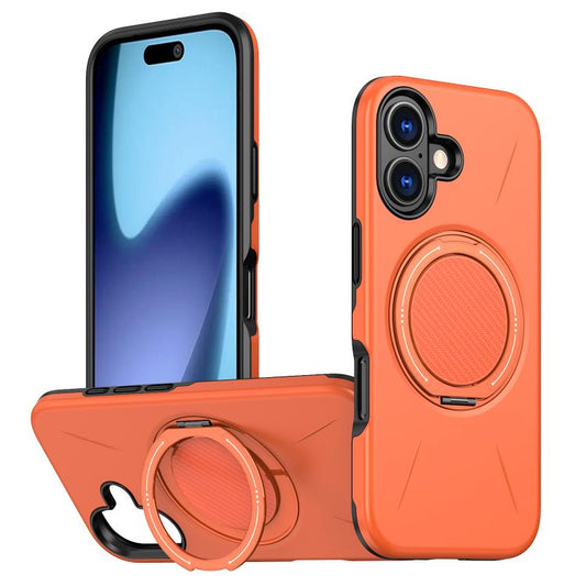 For iPhone 17 Metal Rotation Holder MagSafe TPU Hybrid PC Phone Case(Orange) - iPhone 17 Cases by buy2fix | Online Shopping UK | buy2fix