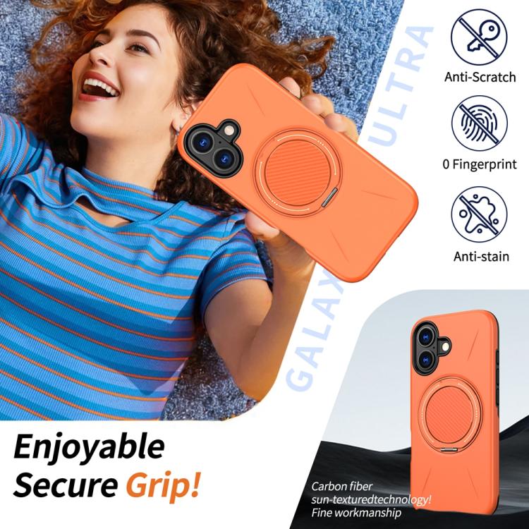 For iPhone 17 Metal Rotation Holder MagSafe TPU Hybrid PC Phone Case(Orange) - iPhone 17 Cases by buy2fix | Online Shopping UK | buy2fix