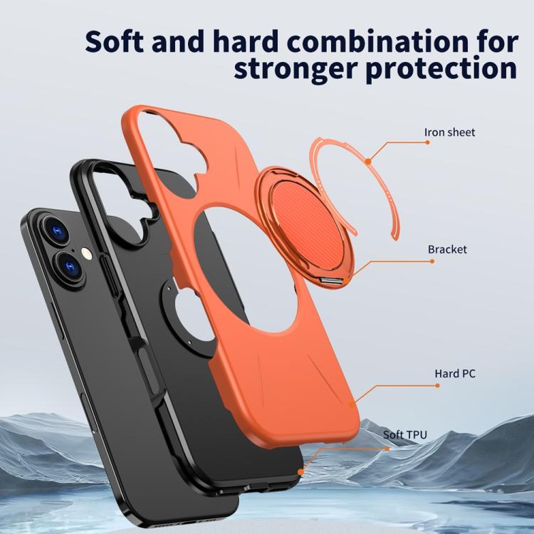 For iPhone 17 Metal Rotation Holder MagSafe TPU Hybrid PC Phone Case(Orange) - iPhone 17 Cases by buy2fix | Online Shopping UK | buy2fix