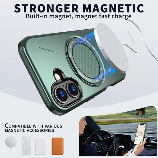 For iPhone 17 Metal Rotation Holder MagSafe TPU Hybrid PC Phone Case(Grey Green) - iPhone 17 Cases by buy2fix | Online Shopping UK | buy2fix