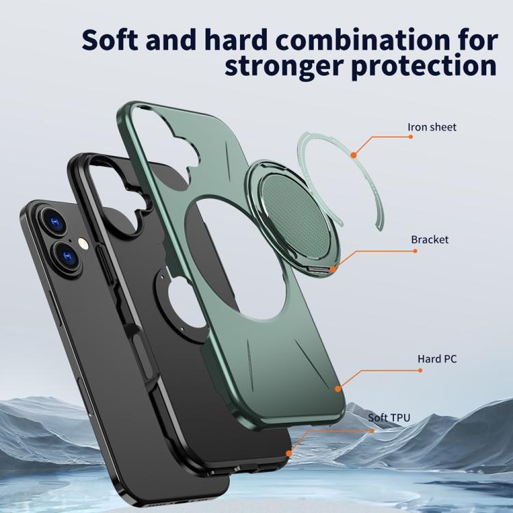 For iPhone 17 Metal Rotation Holder MagSafe TPU Hybrid PC Phone Case(Grey Green) - iPhone 17 Cases by buy2fix | Online Shopping UK | buy2fix