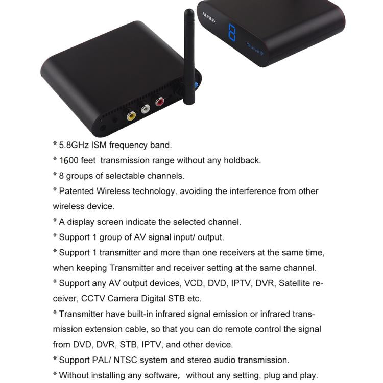 Measy AV550 5.8GHz Wireless Audio / Video Transmitter and Receiver with Infrared Return Function, Distance: 500m(US Plug) - Set Top Box & Accessories by Measy | Online Shopping UK | buy2fix