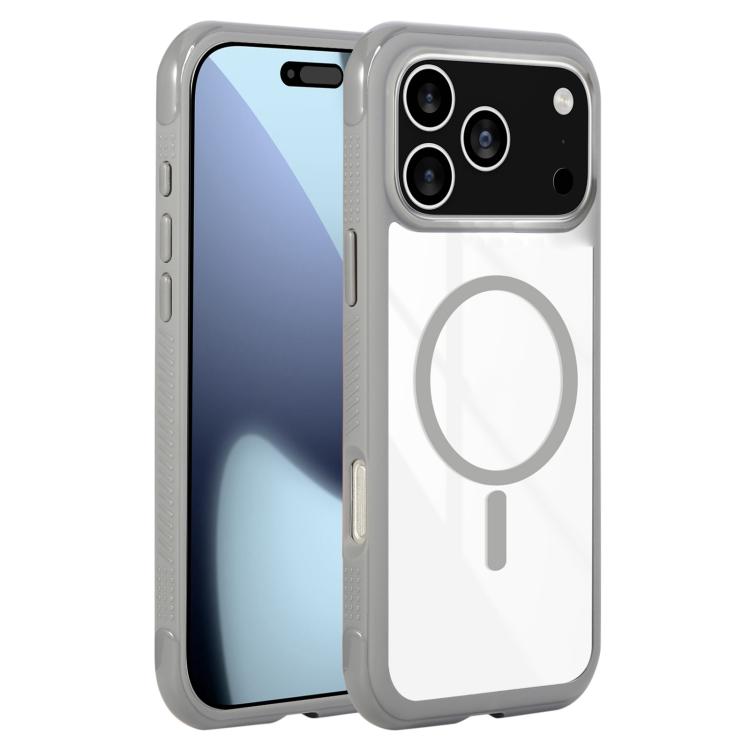 For iPhone 17 Pro Solid Color Edge Transparency MagSafe Magnetic Phone Case(Grey) - iPhone 17 Pro Cases by buy2fix | Online Shopping UK | buy2fix