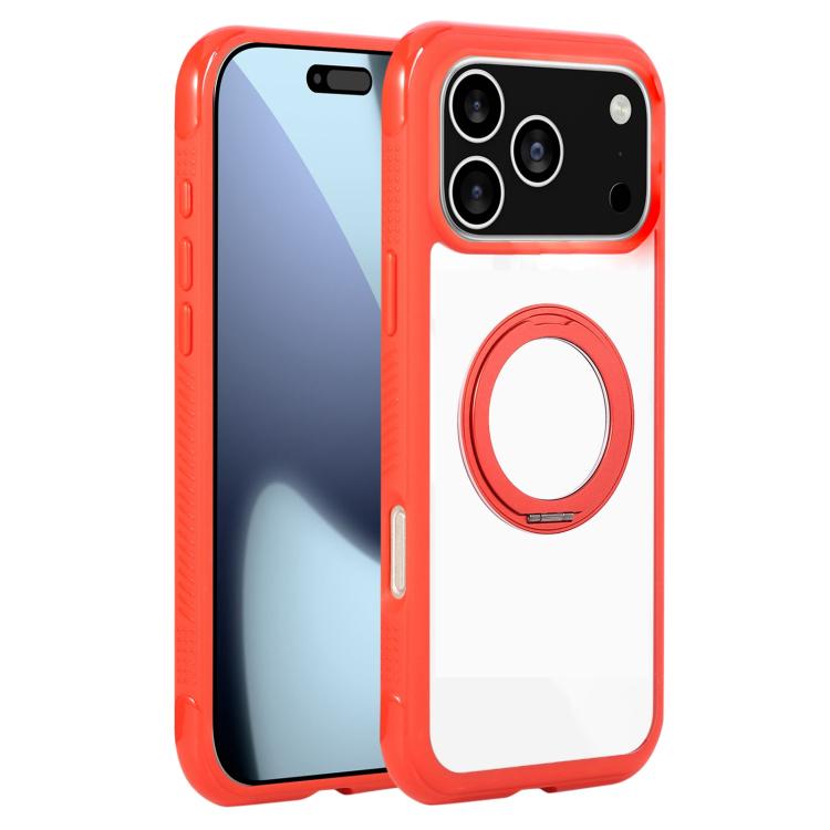For iPhone 17 Pro Max Solid Color Edge Transparency Rotation Holder MagSafe Phone Case(Red) - iPhone 17 Pro Max Cases by buy2fix | Online Shopping UK | buy2fix