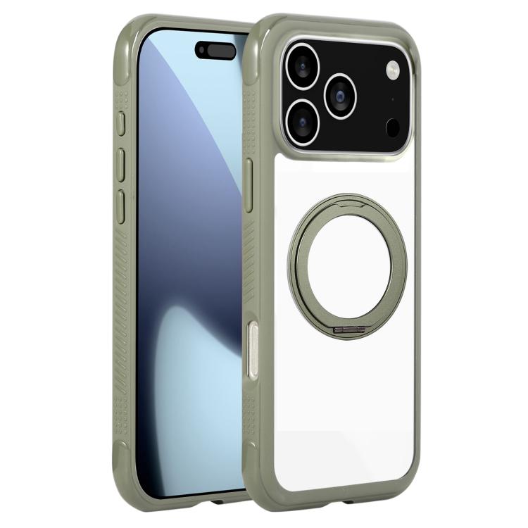 For iPhone 17 Pro Solid Color Edge Transparency Rotation Holder MagSafe Phone Case(Army Green) - iPhone 17 Pro Cases by buy2fix | Online Shopping UK | buy2fix