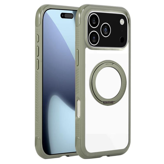 For iPhone 17 Pro Solid Color Edge Transparency Rotation Holder MagSafe Phone Case(Army Green) - iPhone 17 Pro Cases by buy2fix | Online Shopping UK | buy2fix