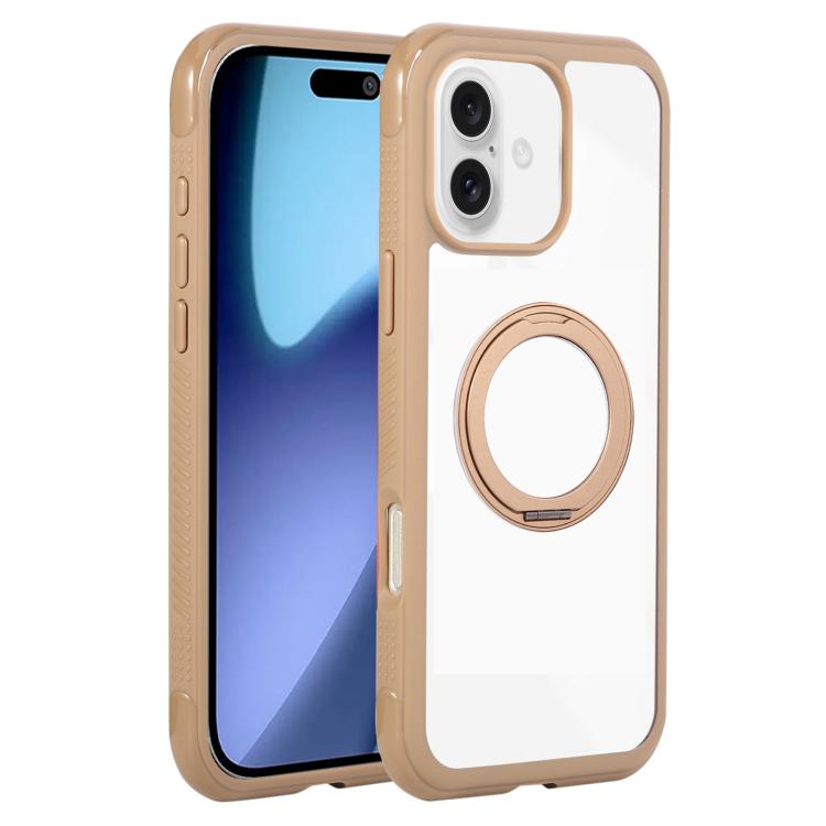 For iPhone 17 Solid Color Edge Transparency Rotation Holder MagSafe Phone Case(Brown) - iPhone 17 Cases by buy2fix | Online Shopping UK | buy2fix