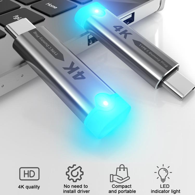 DOONJIEY USB-C / Type-C Interface Graphics Card Spoofer Virtual Monitor with Indicator Light(Silver) - Cable & Adapters by buy2fix | Online Shopping UK | buy2fix