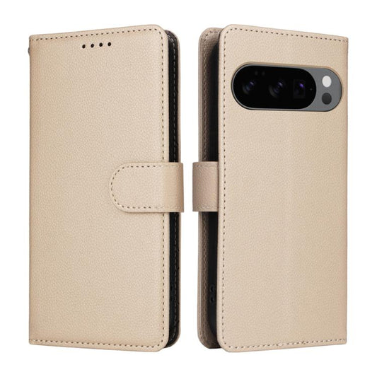 For Google Pixel 9 / 9 Pro / 10 / 10 Pro Litchi Texture RFID Blocking 3-Card Wallet Leather Phone Case(Beige) - Google Cases by buy2fix | Online Shopping UK | buy2fix