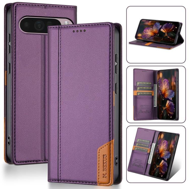 For Google Pixel 9 / 9 Pro / 10 / 10 Pro N.BEKUS P3 RFID Stitching Magnetic Flip Leather Phone Case(Purple) - Google Cases by N.BEKUS | Online Shopping UK | buy2fix