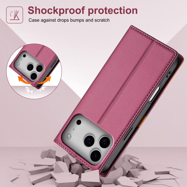 For iPhone 17 Pro N.BEKUS P3 RFID Stitching Magnetic Flip Leather Phone Case(Wine Red) - iPhone 17 Pro Cases by N.BEKUS | Online Shopping UK | buy2fix
