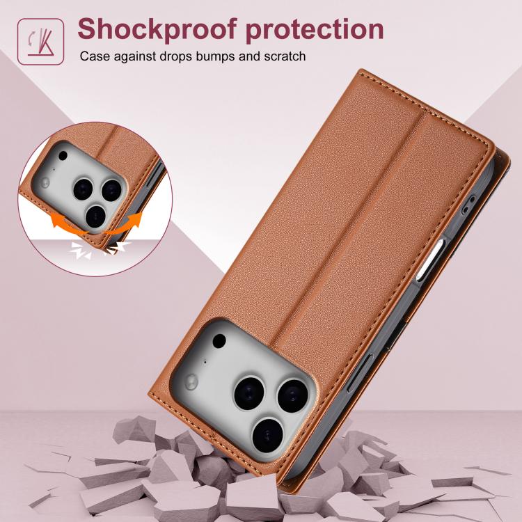 For iPhone 17 Pro N.BEKUS P3 RFID Stitching Magnetic Flip Leather Phone Case(Brown) - iPhone 17 Pro Cases by N.BEKUS | Online Shopping UK | buy2fix