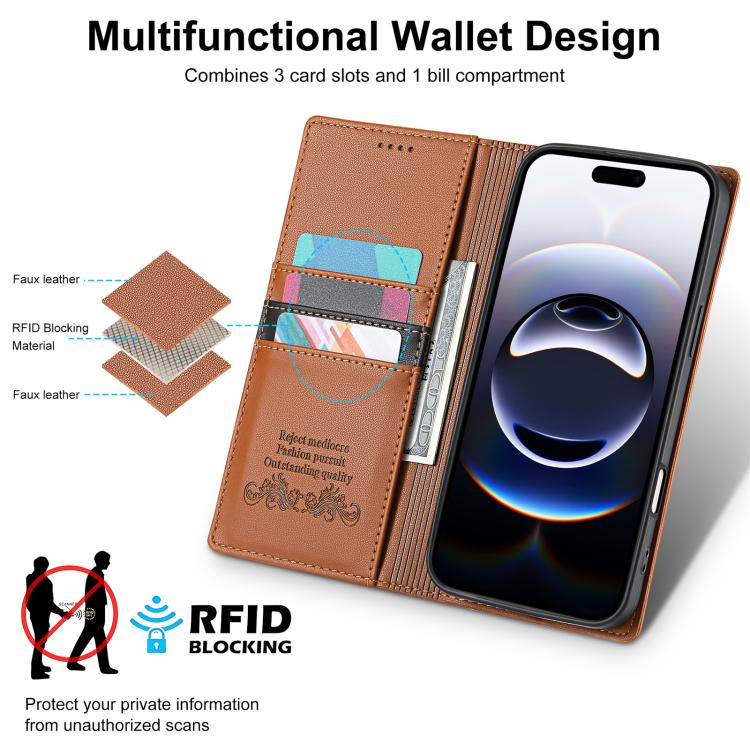 For iPhone Air N.BEKUS P3 RFID Stitching Magnetic Flip Leather Phone Case(Brown) - iPhone Air Cases by N.BEKUS | Online Shopping UK | buy2fix
